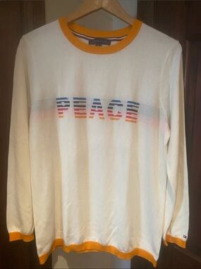 Tommy Hilfiger Cream Knit Sweater with Bright Orange Trim